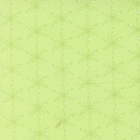 a repeating pattern of green flower-like shapes on a light green background.