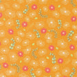 a repeating pattern of yellow flowers and green leaves on a light orange background.