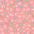 a repeating pattern of pink flowers and green leaves on a pink background.