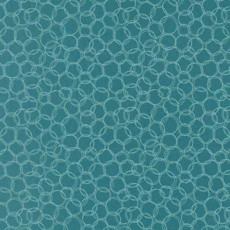 a repeating pattern of overlapping white circles on a teal-colored background.
