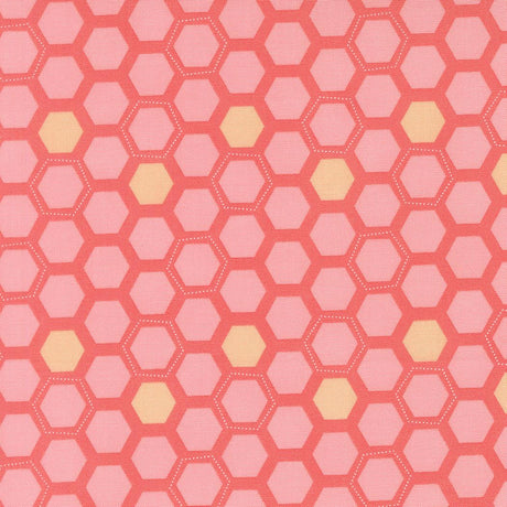 a repeating pattern of pink and yellow hexagons, creating a visually striking and geometric design.