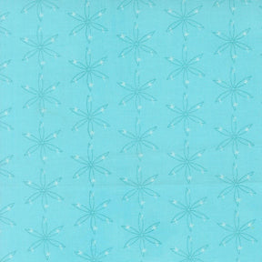 a repeating pattern of white star-like designs on a light blue background.