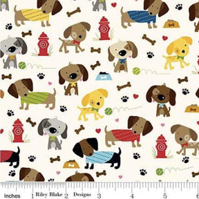 Rover Dog Dog Park Cream C5211-Cream by Bella Blvd for Riley Blake Sold in 1/2 Yard Increments