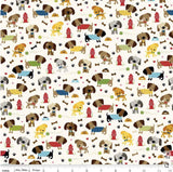 Rover Dog Dog Park Cream C5211-Cream by Bella Blvd for Riley Blake Sold in 1/2 Yard Increments