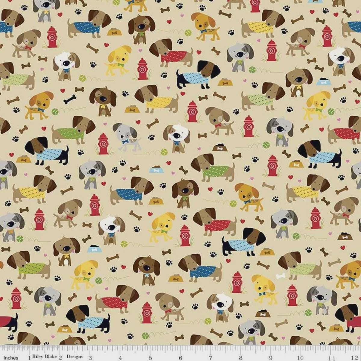 Rover Dog Dog Park Tan C5211-Tan by Bella Blvd for Riley Blake Sold in 1/2 Yard Increments
