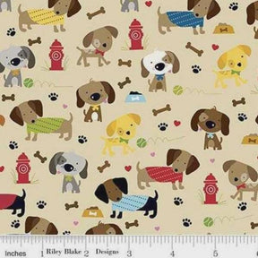 Rover Dog Dog Park Tan C5211-Tan by Bella Blvd for Riley Blake Sold in 1/2 Yard Increments