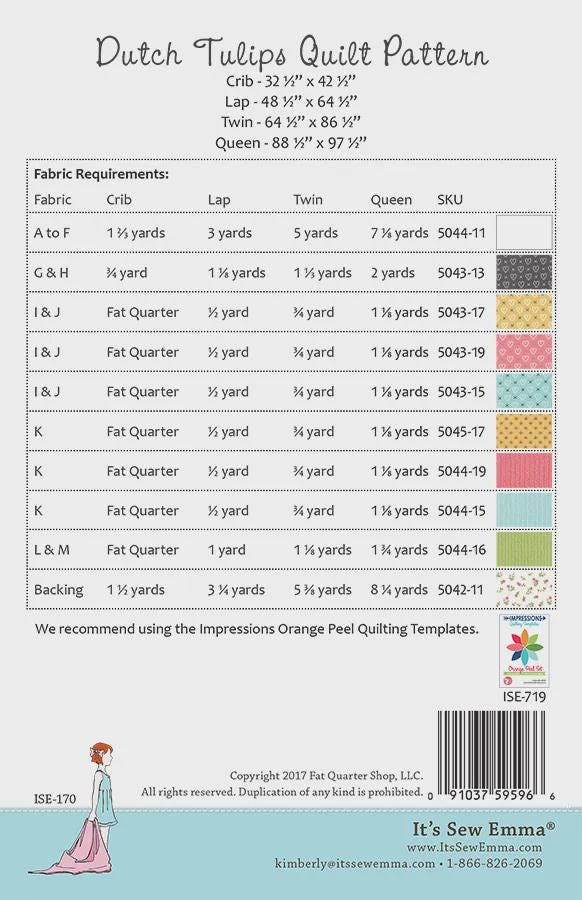 Dutch Tulips Printed Quilt Pattern By It's Sew Emma ISE-170 by It's Sew Emma available in 4 sizes
