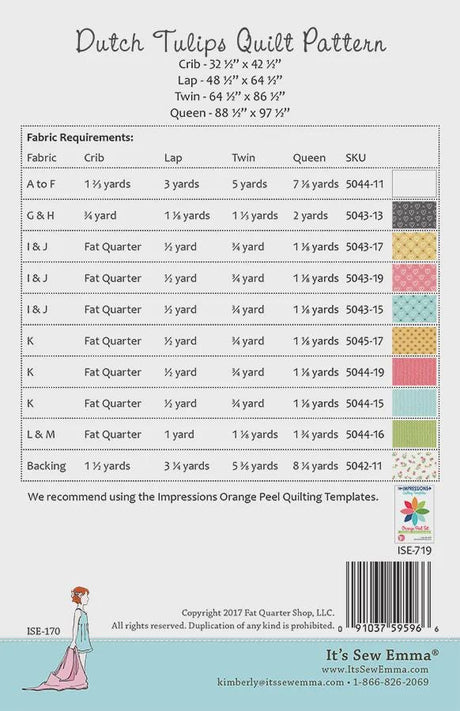 Dutch Tulips Printed Quilt Pattern By It's Sew Emma ISE-170 by It's Sew Emma available in 4 sizes