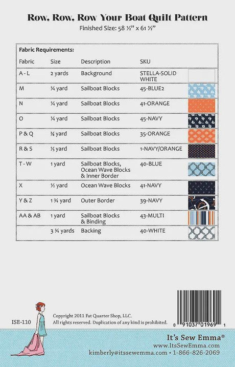 Row, Row, Row Your Boat Printed Quilt Pattern By It's Sew Emma ISE-110 by It's Sew Emma 58.5" x 61.5"