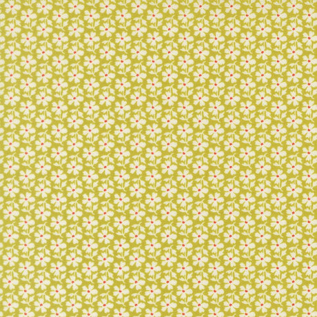 a repeating pattern of white flowers on a green background.