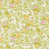 The image is a vibrant and colorful floral pattern with various shades of green, yellow, and white flowers and leaves. The pattern is filled with a diverse array of flowers and leaves, creating a visually striking and lively design.