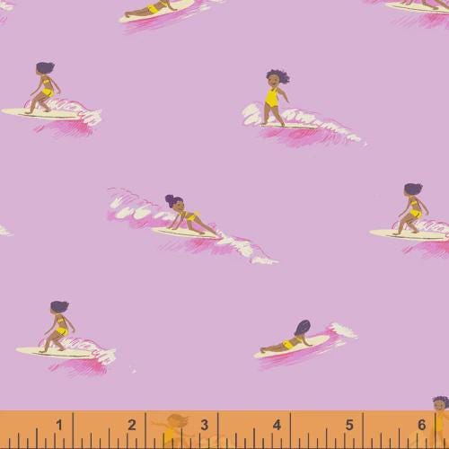 Malibu Heather Ross Tiny Surfers Pink for Windham Fabrics 52146-6 Sold in 1/2 Yard increments