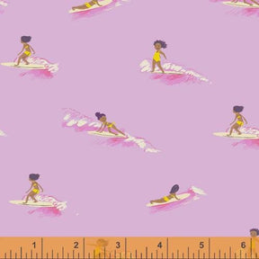 Malibu Heather Ross Tiny Surfers Pink for Windham Fabrics 52146-6 Sold in 1/2 Yard increments