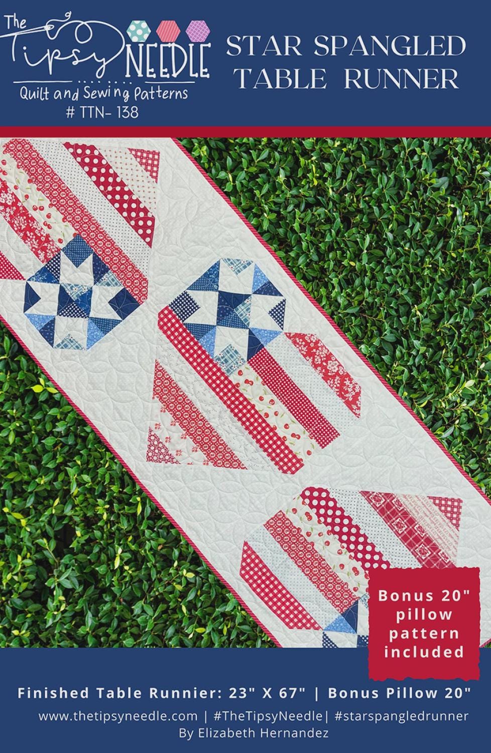Star Spangled Table Runner Pattern by The Tipsy Needle for Sew Chic Fabric TTN-138 Size 21" x 60"