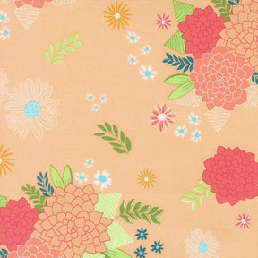 a vibrant and colorful floral pattern with various flowers and leaves in shades of pink, red, and green. The pattern is composed of multiple images, creating a visually appealing and dynamic design.