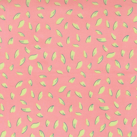 a pattern of pink and yellow leaves scattered across a pink background.
