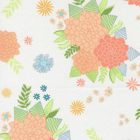 a vibrant and colorful floral pattern with various flowers and leaves in shades of pink, orange, blue, and green. The pattern is composed of multiple smaller images of flowers and leaves, creating a visually appealing and dynamic design.