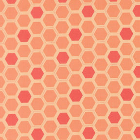 a repeating pattern of hexagons in shades of orange and red, creating a visually striking and geometric design.