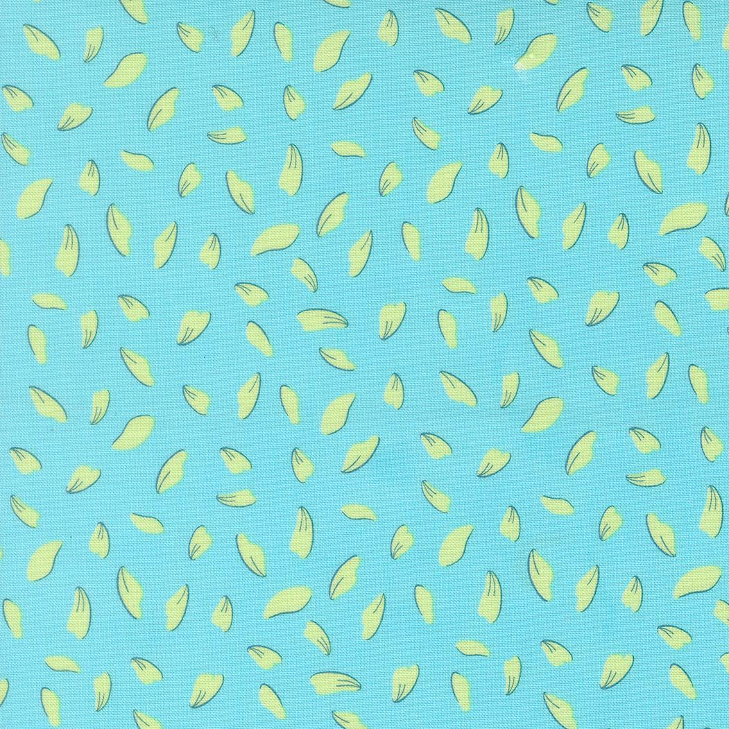 a pattern of yellow leaves scattered across a light blue background.