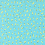 a pattern of yellow leaves scattered across a light blue background.