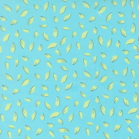 a pattern of yellow leaves scattered across a light blue background.