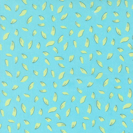 a pattern of yellow leaves scattered across a light blue background.