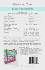 Fleetwood Tote Pattern CEN107 by Center Street Quilts