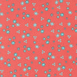 a pattern of small blue and white flowers scattered across a bright red background.