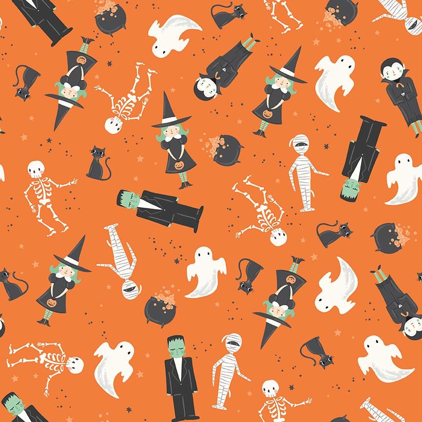 Frank and Friends Main Orange Yardage C17470-ORANGE Sold In 1/2 Yard Increments Cut Continuously