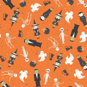 Frank and Friends Main Orange Yardage C17470-ORANGE Sold In 1/2 Yard Increments Cut Continuously