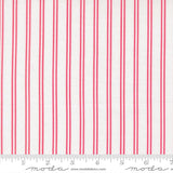 The image is a close-up of a fabric with vertical red and white stripes.