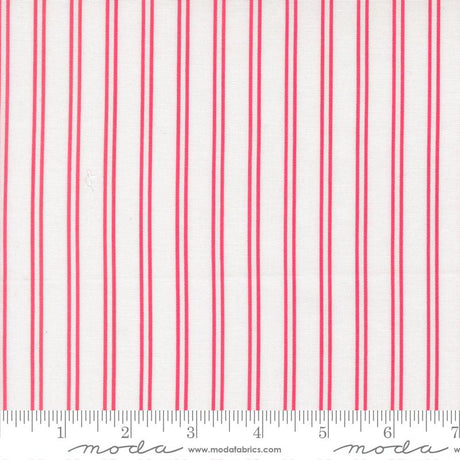 The image is a close-up of a fabric with vertical red and white stripes.