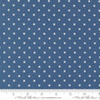 a close-up view of a fabric with a blue background and white polka dots. The fabric appears to be a type of material with a dotted pattern, possibly used for clothing or home decor.