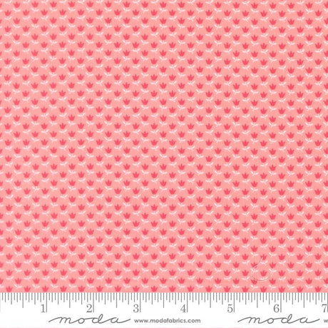 a repeating pattern of pink flowers on a fabric surface.