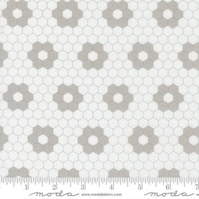 a repeating pattern of hexagonal shapes in various shades of gray and white, creating a visually striking and geometric design.