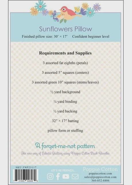 Sunflowers Pillow Pattern FNP23117 by Poppie Cotton 30" x 17"