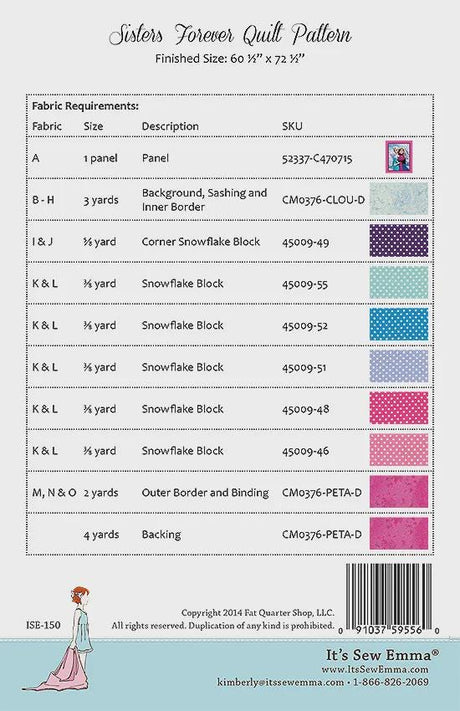 Sisters Forever Printed Quilt Pattern By It's Sew Emma ISE-150 by It's Sew Emma 60.5" x 72.5"