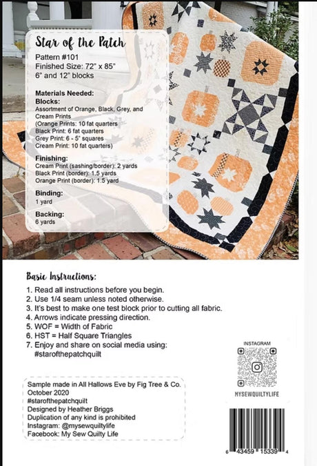 Star of the Patch MSQL101 Sew Quilty Life Pattern by Heather Briggs 72 x 85