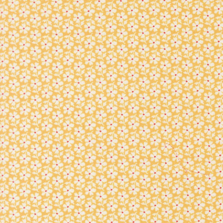 a repeating pattern of yellow flowers with red centers, creating a visually appealing and vibrant design.