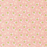 a repeating pattern of pink and green flowers with white centers, creating a visually appealing and vibrant design.