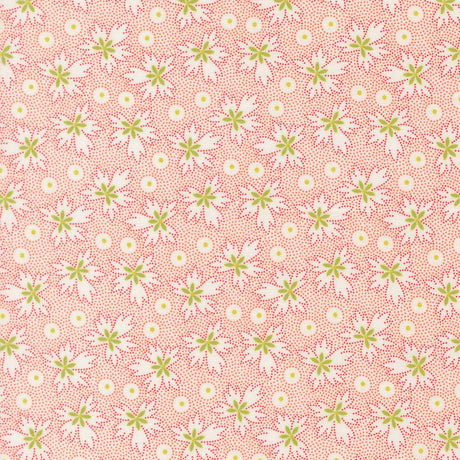a repeating pattern of pink and green flowers with white centers, creating a visually appealing and vibrant design.