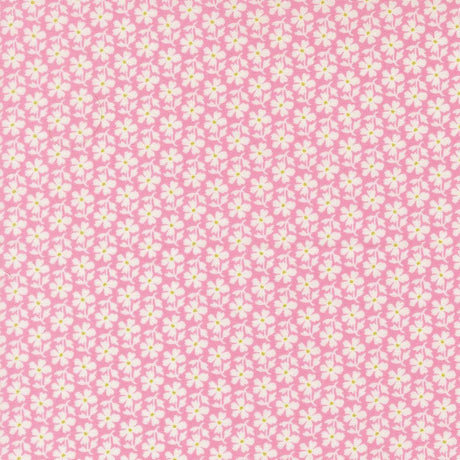 a repeating pattern of white flowers on a pink background.