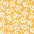 a repeating pattern of white flowers with green centers against a yellow background.