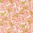 a vibrant floral pattern with red, white, and green colors. The pattern consists of various flowers and leaves, creating a lively and visually appealing design.