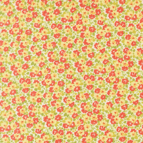 The image is a repeating pattern of red and yellow flowers on a white background.