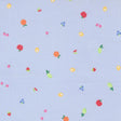a variety of colorful fruits, including apples, oranges, and berries, scattered across a light blue background.