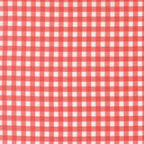 a red and white checkered pattern, which appears to be a fabric or textile. The pattern consists of a grid-like arrangement of squares, with alternating red and white squares. The image does not contain any text or other discernible objects or actions.