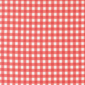 a red and white checkered pattern, which appears to be a fabric or textile. The pattern consists of a grid-like arrangement of squares, with alternating red and white squares. The image does not contain any text or other discernible objects or actions.