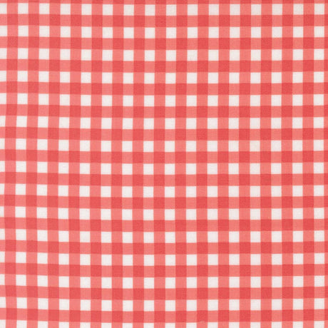 a red and white checkered pattern, which appears to be a fabric or textile. The pattern consists of a grid-like arrangement of squares, with alternating red and white squares. The image does not contain any text or other discernible objects or actions.