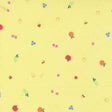 a repeating pattern of various colorful fruits, including apples, oranges, and berries, against a yellow background.